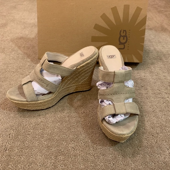 UGG Shoes - UGG Tawnie Beige Suede Wedges